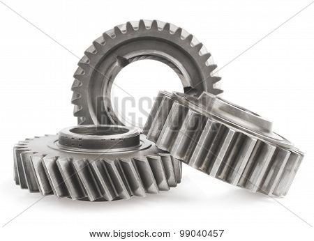 real stainless steel gears isolated over white background