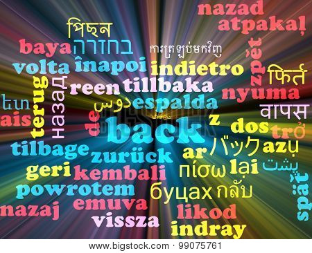 Background concept wordcloud multilanguage international many language illustration of back glowing light