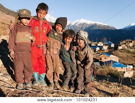 Group Of Unidentified Nepalese Children In Western Nepal