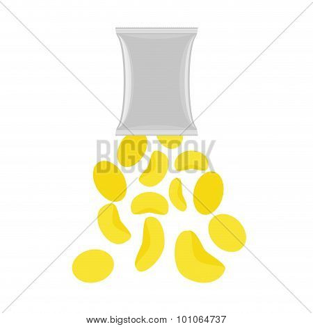 Pack Of Chips. Open Packaging. Potato Chips Are Falling. Packaging Template For Chips. Vektor Illust