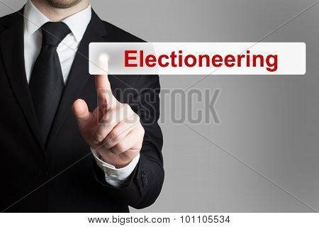 Businessman Pushing Flat Touchscreen Button Electioneering