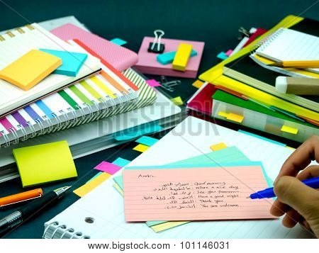 Learning New Language Writing Words Many Times On The Notebook; Arabic