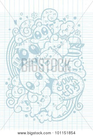 Group Of Happy Doodle Monster ,drawing Style