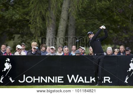 Aug 30 2009; Gleneagles Scotland; Gregory Bourdy (FRA) teeing off on the 1st tee competing in the final round of the European Tour Johnnie Walker Championship.