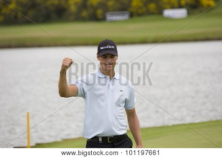PARIS FRANCE, 05 JULY 2009. Martin Kaymer (GER) punches the air after winning the PGA European Tour Open de France golf tournament.