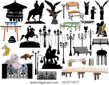 illustration with small architecture forms isolated on white background