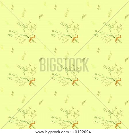 Seamless pattern with light green herbs ang ribbon