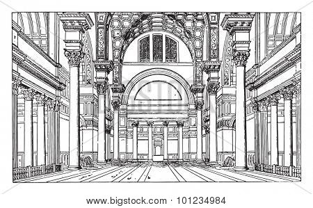 Hall of the Baths of Caracalla, vintage engraved illustration. Industrial encyclopedia E.-O. Lami - 1875.
