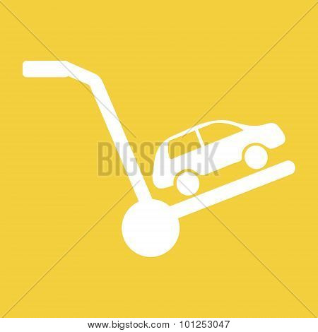 Car is on a cart, symbolizing the sale, rental or transportation