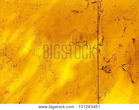 Creative Background Of Rusty Metal, Painted Gray Paint Carelessly With The Remnants Of Torn Paper. G