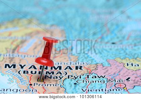Naypyidaw pinned on a map of Asia