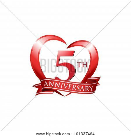 5th anniversary logo red heart ribbon