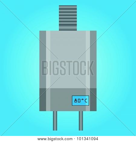 Automatic Wall Water Heater. Isolated On Blue Background.