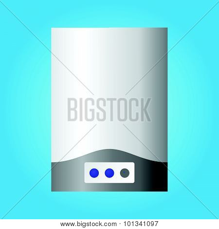 Automatic Wall Water Heater. Isolated On Blue Background.