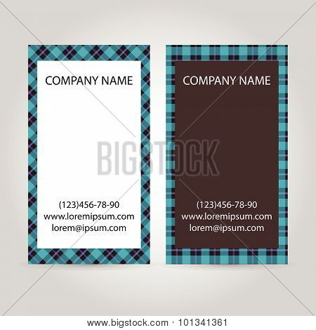 Set Of Two Business Cards With Scottish Pattern.