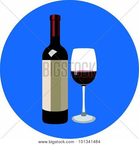 Illustration Of Bottle Of Wine And Glass Of Wine In A Cartoon Style