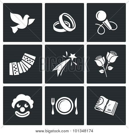 Wedding Agency Icons. Vector Illustration.
