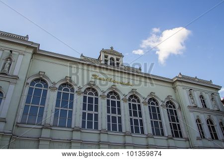 CRIMMITSCHAU, GERMANY - AUGUST 25, 2015: The theater of Crimmitschau was built in 1883 and is located close to the Sankt Laurentius Church