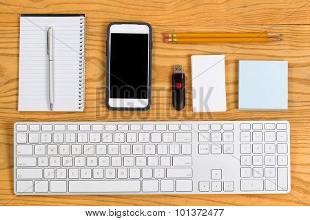 Organized Desktop With Stationery And Tools For Daily Work