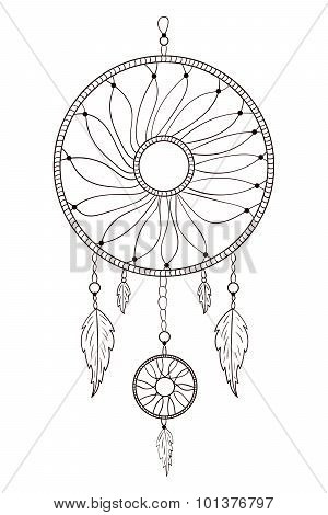 Dreamcatcher hand-drawn on a white background.