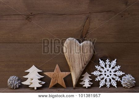 Rustic Christmas Decoration, Heart, Snowflake, Fire Cone, Tree