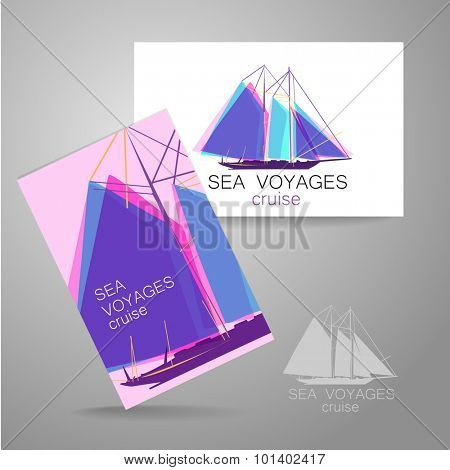 Sea cruise - logo. Design of the presentation of corporate identity on the example of a business card.