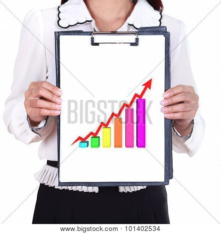 Business Woman Holding A Clipboard With Business Graph