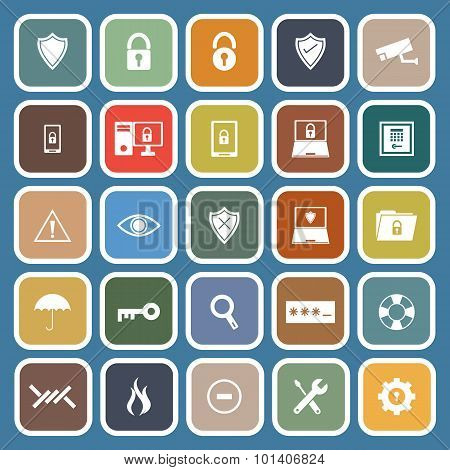 Security Flat Icons On Blue Background