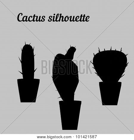 Cactus silhouette vector  white and black draw.