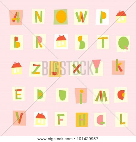 Hand Drawn Trendy Alphabet on pink background