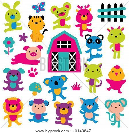 happy animals clip art set