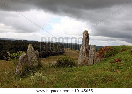 Megaliths on cloudy day
