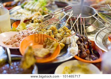 Traditional lok-lok street food from Malaysia
