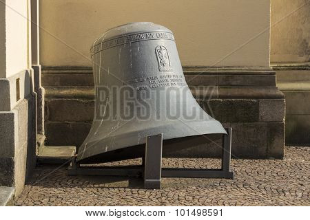 Bell In Front Of The Church Of Our Lady (marienkirche) In Werdau, Germany, 2015