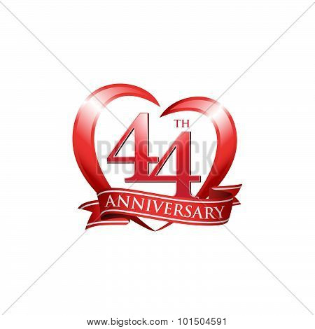 44th anniversary logo red heart ribbon