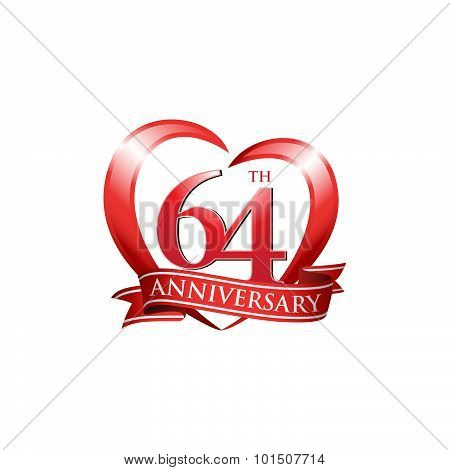 64th anniversary logo red heart ribbon