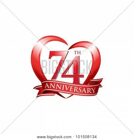74th anniversary logo red heart ribbon