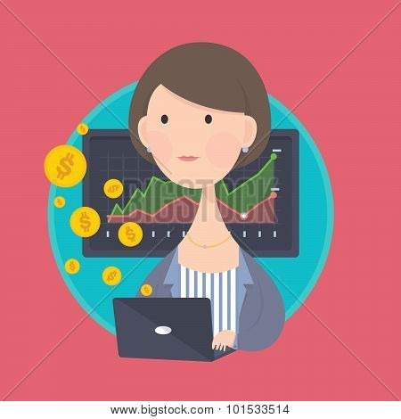 Business Woman Working With Computer