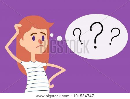 Thinking girl with question mark