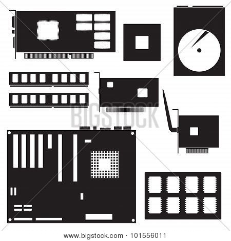 Internal Desktop Computer Components Black Symbols Eps10