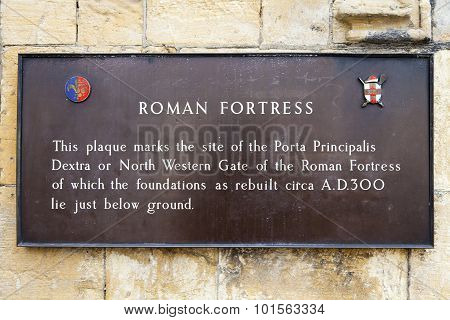 Roman Fortress Plaque In York