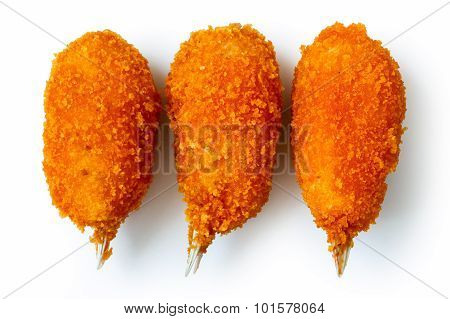 Fried breaded surimi crab claw.
