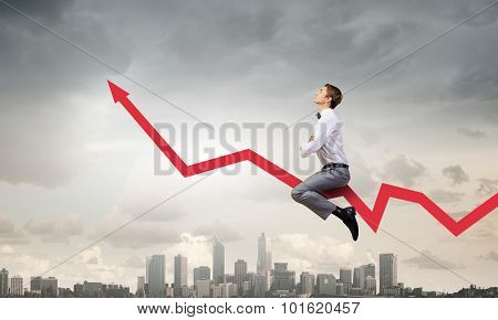 Concept of anti crisis with businessman that tames statistics diagram