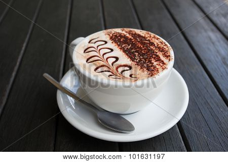 Close Up Beautiful Top Dressing Fern Leaves Pattern Of Moccachino Coffee New Zealand Style