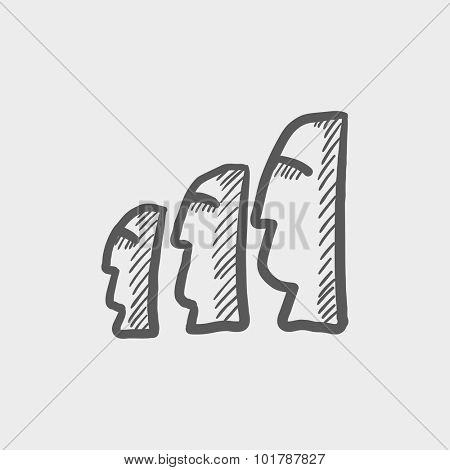 Moai statues on Easter Island sketch icon for web, mobile and infographics. Hand drawn vector dark grey icon isolated on light grey background.