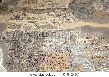Ancient Byzantine Map Of Holy Land On Floor Of Madaba St George Basilica, Jordan, Middle East