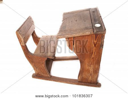 vintage school desk on a white background studio cutout