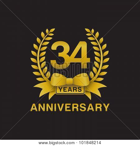 34th anniversary golden wreath logo black background