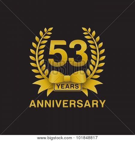 53rd anniversary golden wreath logo black background