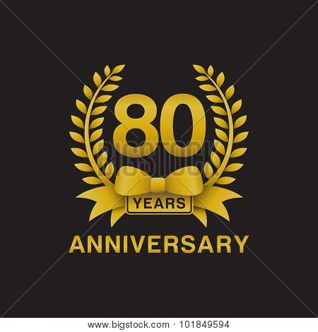 80th anniversary golden wreath logo black background